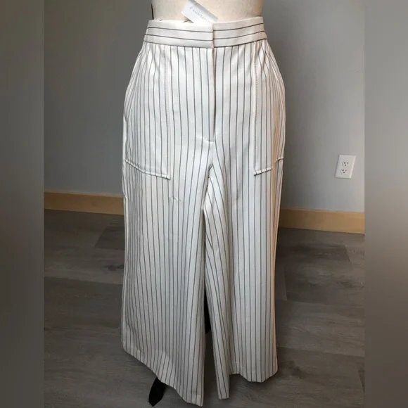 NEW Ann Taylor Cream Pinstripe Wide Leg Pant Size 12 - Picture 3 of 11